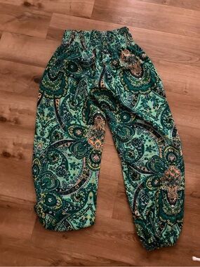 SHEIN Green Paisley Elastic-Waist Jogger Pants